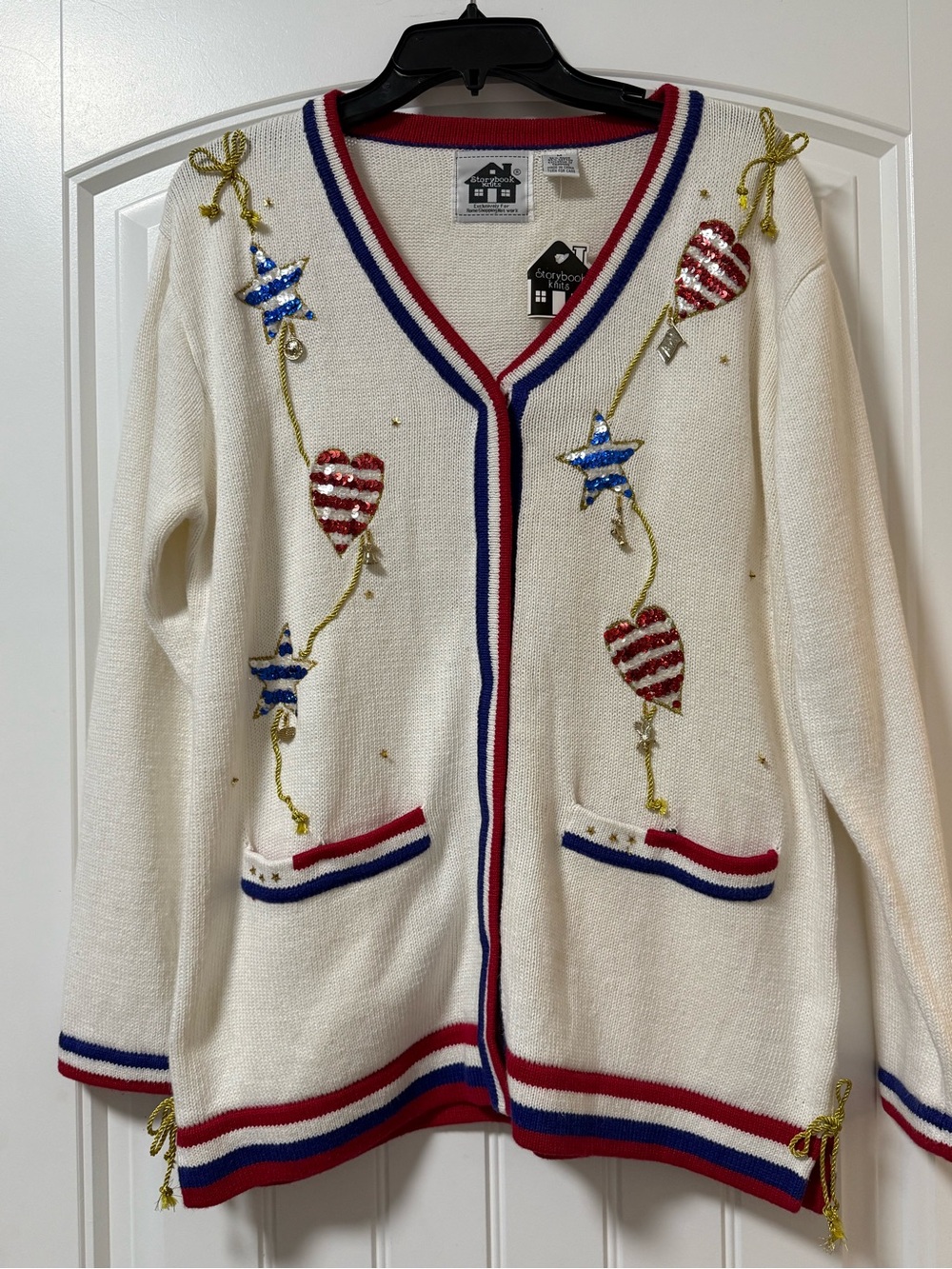NWT Storybook Knits “America the Beautiful’ Knit Button Front Cardigan